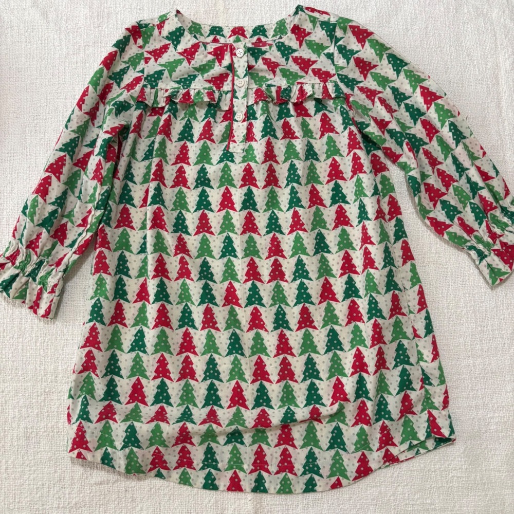Crewcuts Kids Christmas Tree Nightgown Red Green Polka Dot Sleepwear Size 6